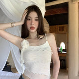 Pure Desire Mesh Sling Vest Summer Hottie Sexy French Romantic Double-Layer Lace Top Three-Dimensional Outer