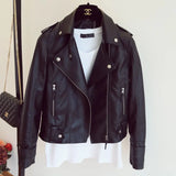 Fongt Female Short Spring And Autumn Pu Leather Coat Korean Version Fashion Large Size Women's Wear Slim Lapel Student Motorcycle Leather Jacket-Outfit