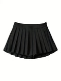 Summer Solid Pleated Mini Skirt, Y2K Cute Skirt For Spring & Summer, Women's Clothing-Outfit