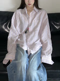 Fongt Autumn New Lazy Wind Relaxed Striped Shirt Coat Female Loose And Versatile Sunscreen Long-Sleeve Shirt-Outfit