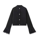Fongt Women's INS Burst Cuff Hair Spliced Cardigan Commuter Sweater Jacket Knitted Shirt