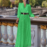 Fongt Buy Through The New Fashion V-Neck Long-Sleeved Shirt Temperament Elegant Waist Display Thin Bright Leg