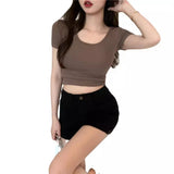 Fongt Women's Summer Ins Tide White Slim Short Crop Pure Wind Sweet Spicy Slim Short Sleeved Shirt 2024