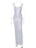 Silver Wrap Design Strap Maxi Dress-Outfit