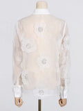 Fongt 2024 New Fashion Lapel Heavy Industry Organza Embroidery Three-Dimensional Flower Sequin Splice Design Sense Shirt-Outfit