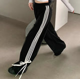 Piping Details Bow Wide Leg Sweatpants-Outfit