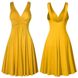 Fongt Suspension V-Neck Commuting Mid-Rise Mid-Rise Dress Solid-Colored
