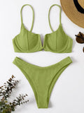 Underwired Bikini 2022 Swimwear Women Solid Brown V-bra Push Up Micro Bikini Cut Out Bathing Suit Thong Swimsuit
