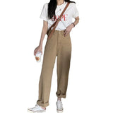 Fongt Hanging Jeans Women's Autumn Pants High Waist Slim Straight Pants Loose With Wide Leg Pants Pants-Outfit