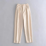 Vintage Stylish Pu Leather Pockets Pants Women Fashion Hight Waist Ankle Trousers Sweatpants Casual