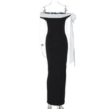 Black Ribbon Off-shoulder Maxi Dress-Outfit