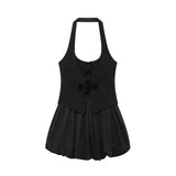 Fongt The Autumn Of 2025, The New Women's Sleeveless Body-Free Sexy Bare Back Hanging Neck Fluffy Dress