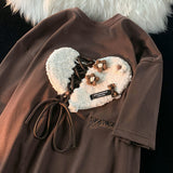 Brand Sweet 3D Towel Embroidery Love Flower T Shirts Sweet Girls Summer Cotton Short Sleeve Tops Kawaii Tees