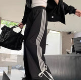 Piping Details Bow Wide Leg Sweatpants-Outfit