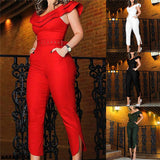 Elegant Women High Waist Off Shoulder Slim Jumpsuit Ruffles Clubwear Playsuit Bodysuit Party Romper Long Trousers Streetwear-Outfit