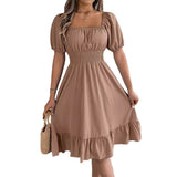 Shooting 2025 Spring And Summer Leisure Side Short Sleeves To Close The Waist Lotus Leaf Side A Dress Women's