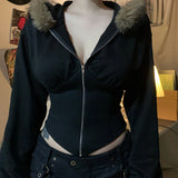 Fongt Cloth Forget Hairy Collar Collar Collar Collar Collar Collar Collar Collar Collar Coat Skinny Zipper Coat Waist Design Picts Slime