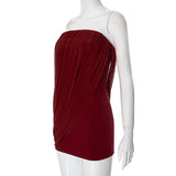 Burgundy Strapless Draped Mini Dress-Outfit