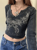 Rhinestone Detail Long Sleeve Crop Top-Outfit