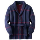Fongt Men's Knitted Vintage Line Tweed Tweed Tweed Medium-Long Cardigan Sweater