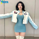 Bomber Woman Embroidery Varsity Baseball Jackets Short Race Car Jacket Vintage 2022 Summer Long Sleeves Bombers Y2k