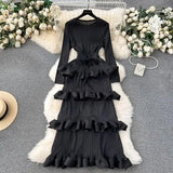 Fongt Banquet Dress High-End Light Luxury Niche Lotus Leaf-Side Cake Dress Heavy Industry Folds Long