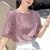 New High-End Fat Hollowed-Out Embroidered Blouse In European Station-Outfit
