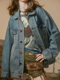 Fongt Sense Denim Jacket Female Spring And Autumn Outfit 2024 New Popular Logo Loose Niche Retro Do Old Jacket Bf Jacket-Outfit