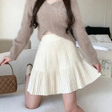 Knit Solid Elastic High Waist Pleated Mini Skirt-Outfit
