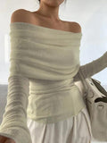 French Off Shoulder Slim Long Sleeve Knit-Outfit