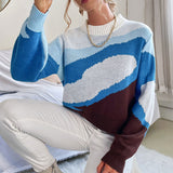 Contrasting Pullovers Women's Sweater Printed Soft Loose Casual Lady Jumper Tops Long Sleeve Autumn New Female