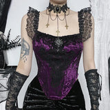 Autumn New Dark Composite Lace Blouse Female 2023Ins Online Celebrities With The Same Waist Splicing Sling-Outfit