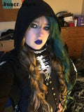 Dark Mall Gothic Skull Print Women Cropped Hoodies Grunge Punk Aesthetic Black Autumn Winter Pullovers Sexy Emo Alt