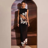 Fongt Summer New Fashion Retro Print Sleeveless Cuffed Hollow Sexy Slim Color