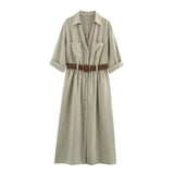 Fongt Explosion Woman With Belt Linen-Blend Shirt Dress