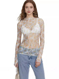 New Women's Lace Top Mesh Multi-Colored Bottom Shirt Sexy Hot Girl Trend