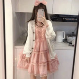 Red Sweet Lolita Princess Dress Kawaii Palace Style Lace Bow Fairy Cosplay Gothic Party Mini Dresses Lolita Jsk Outfit-Outfit