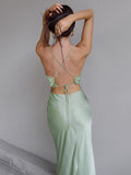 Maxi Dress Women Satin Backless Pile Collar Spaghetti Strap Evening Sexy Elegant Party Outfits Floor Length y2k