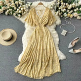 Fongt New Seaside Holiday Dress Women Spring And Autumn 2025 New Sexy V Receive Lanky Models