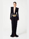 Exploding Black Long-Sleeved Hollow V-Neck Cross Dress Metal Fishtail Elegant