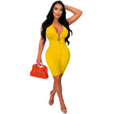 Fashion Women's Solid Color Bare Back V-Neck Sleeveless Shorts Jumpsuit Woman-Outfit