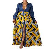 Fongt Spring Summer New Women's Dress Denim Woven Stripe Print
