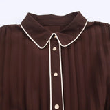 Fongt New Fashion Simple Belt Folding Long-Sleeved Fan Flute Dress