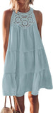 Fongt Summer Sleeveless Dresses Casual Sleeveless A-Line Hierarchal Swing Vest Skirt Beach Vacation Mini