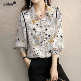 Woman Blouses Summer Autumn 2023 Turn Down Collar Office Blouse Women Tops Clothes Chiffon Long Sleeve Printing Shir