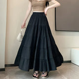 Solid Color High Waist Umbrella Maxi Skirt-Outfit