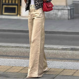 Fongt Women's Retro Micro-Rare Loose Trousers High-Waist Solid Color Leisure 8100