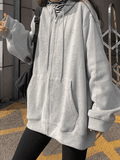Solid Color Oversized Zip Up Hoodie-Outfit