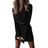 Temperament Slim Navel Small Suit Skirt Two-piece Skirt Ladies Short Coat + Suit Hip Slim Fit Jacket High Waist Skirt