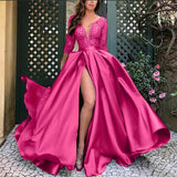 Fongt New Women's Lace Beads Big Swing Sexy Long Skirt Tail Banquet Evening